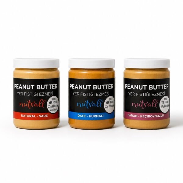 Sade Fıstık Ezmesi - Hurmalı Fıstık Ezmesi - Keçiboynuzlu Fıstık Ezmesi 1 Kg x 3 Adet